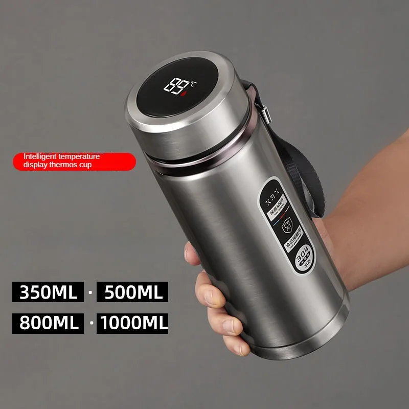 Thermoskanne Sus304 Tee-Wasserflasche, 500 ml, 1 Liter, Edelstahl-Vakuumflasche, tragbare Tassenflasche mit LED-Temperaturanzeige Image