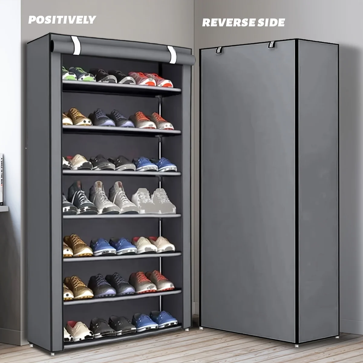 Mehrschichtiger Schuhschrank mit 6–10 Etagen und staubdichter Rolltor, einfach zu montieren, platzsparender Aufbewahrungsschrank für Zuhause, Eingangsbereich, Flur, Schlafzimmer, Wohnzimmer, Häuser, Schlafsäle usw./moderner dekorativer Schuhschrank