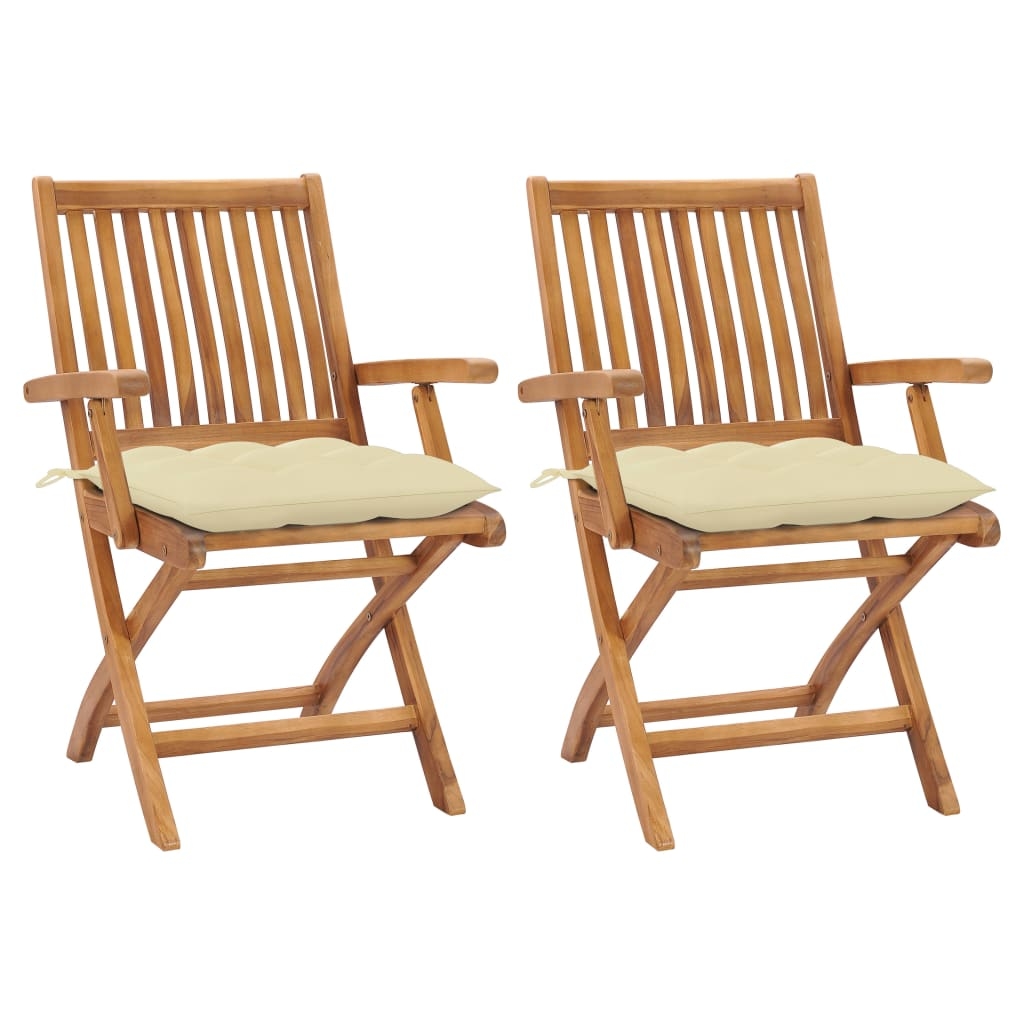 vidaXL Gartenstühle 2 Stk. mit Cremeweißen Kissen Massivholz Teak Image