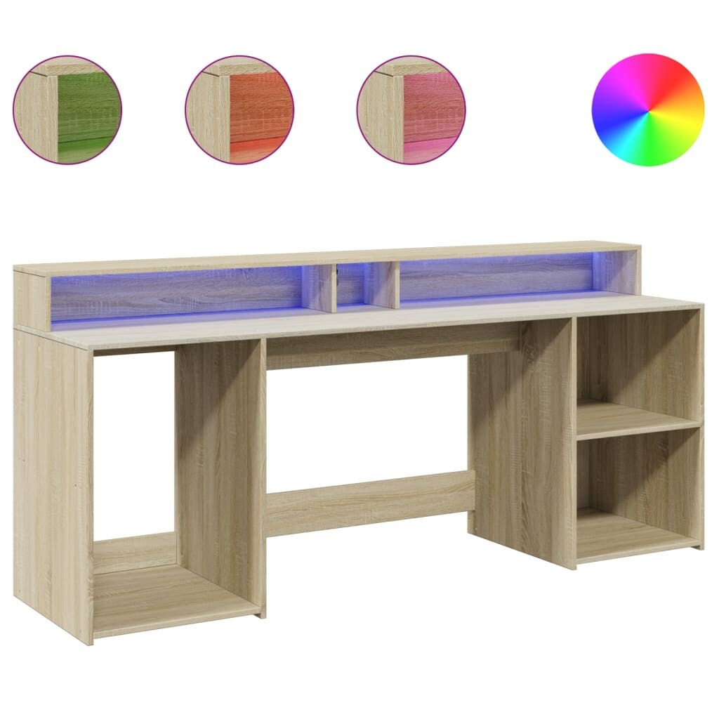 vidaXL LED-Schreibtisch Sonoma-Eiche 200x55x91 cm Holzwerkstoff Image