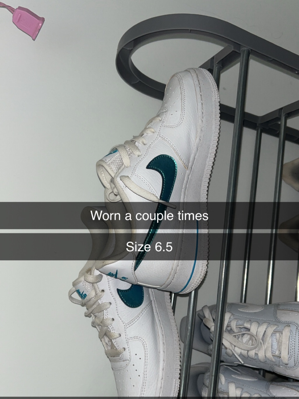 Nike Shoes | White Nike Air Force’s With Blue Holographic Nike Swoosh | Color: Blue/White | Size: 6.5