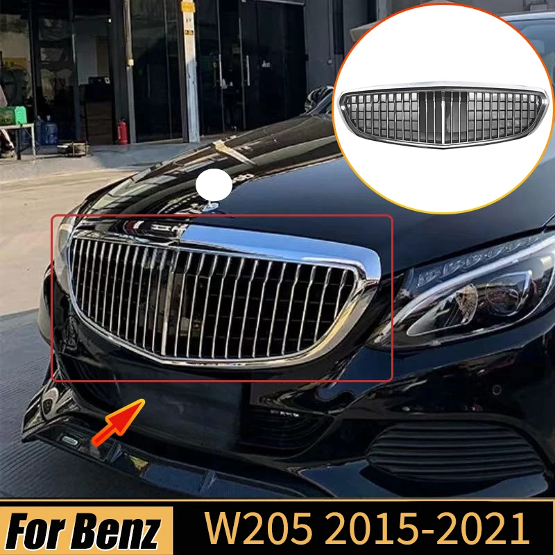 Racing Grill für Mercedes Benz C Klasse W205 2015-2021 Front Stoßstange Haube Grille Maybach Stil Schutz Schutz Abdeckung zubehör Image