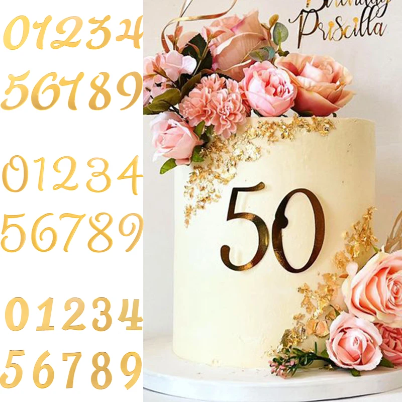 Acryl Gold 0-9 Zahl Kuchen Topper Erwachsene Kinder Geburtstag Party Kuchen Dekoration Hochzeitstag Digitale Kuchen Seite Dekor Image