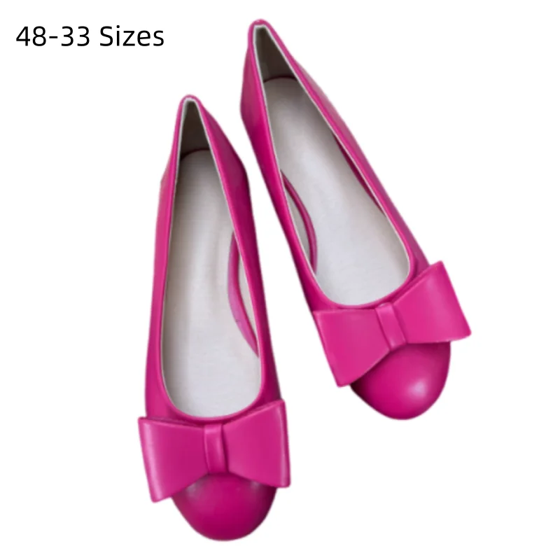 2026 Neuankömmling, runde Spitze, geräuschlose Ballerinas, weiche Lederschuhe, weiß, große Größe 48, 46, Schleife, niedlicher Slip-On für Damen, breite Passform