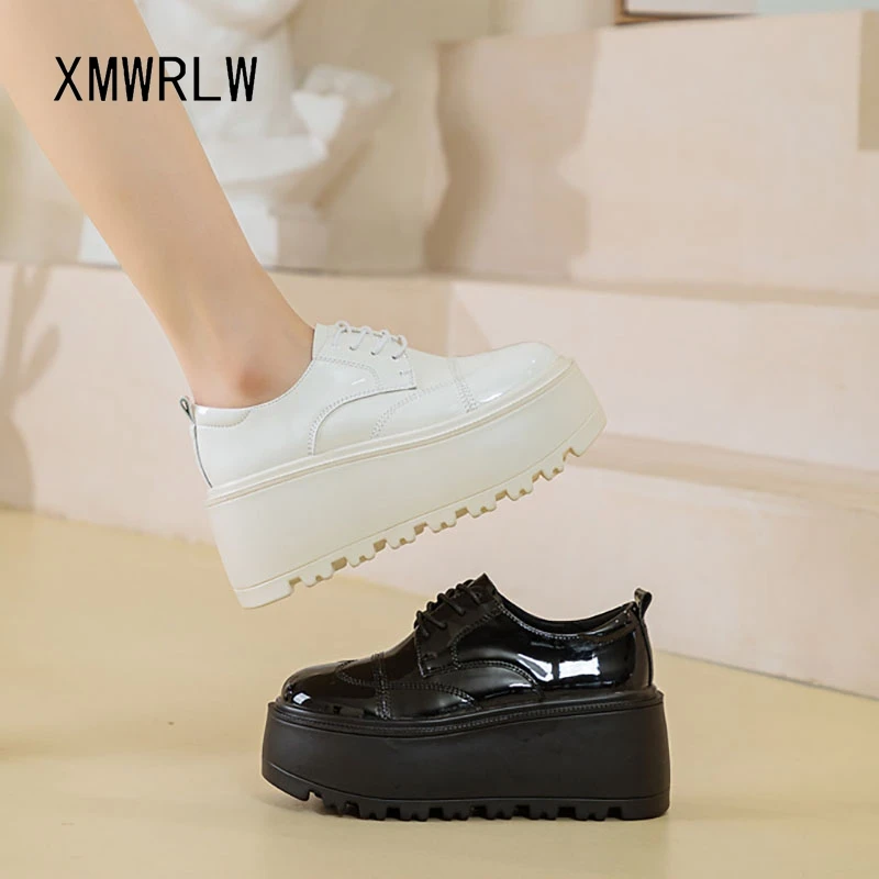 XMWRLW Patent Leder frauen Plattform Schuhe 2025, Herbst Mode Dicke Sohle Weibliche Gummi Sohle Schuhe Frauen Herbst Schuh Größe 33