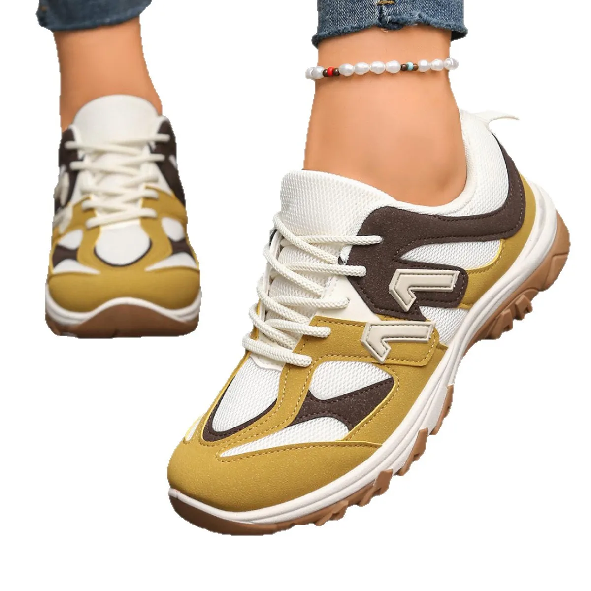 Mehrfarbige Sneaker-Bequeme Schuhe für Damen, große Größe 2025, Herbst, neue Schnürschuhe mit dicken Sohlen, lässige und bequeme Sportschuhe