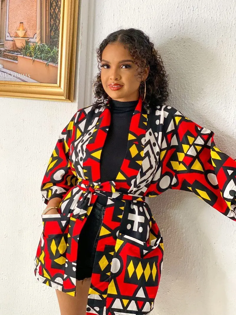 Afrikanische Print Kleider für Frauen Dashiki Geometrische Gürtel Femme Kleid Afrikanische Kleidung Plus Größe Retro Afrika Weihnachten Robe Image