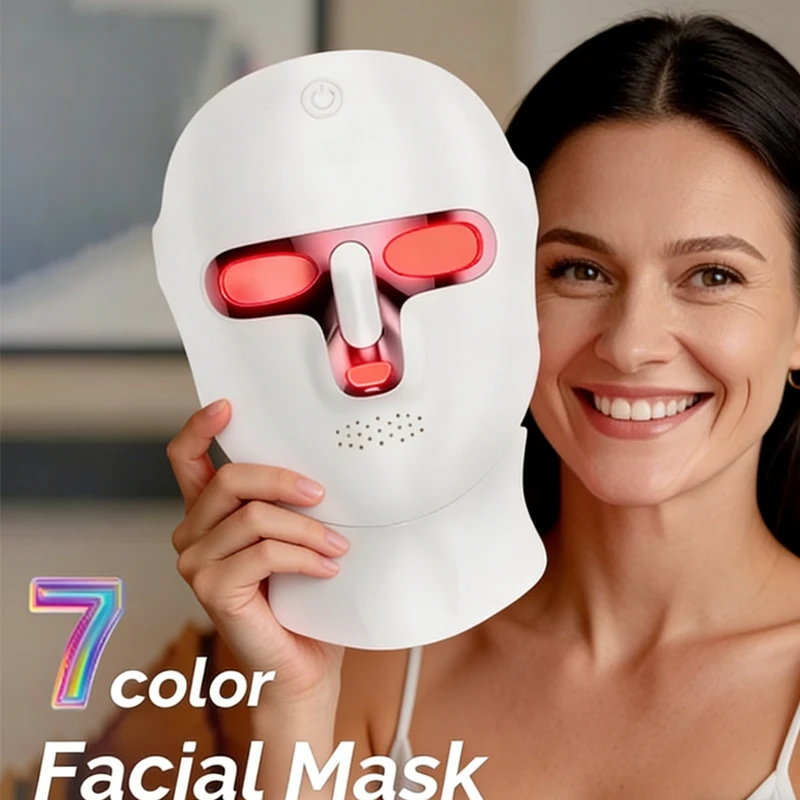 7-Farben LED Gesichtsmaske für Gesicht und Hals, Photonen-Hautverjüngung, Aufhellung, Straffung, Wiederaufladbare Hals- und Gesichtspflege, Schönheitsbehandlung Image
