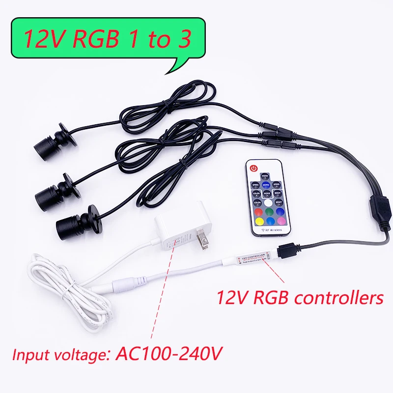 RGB-LED-Strahler, 12 V, dimmbar, Farbe, Mini-Deckenstrahler, 1 W, Vitrine-Muster, Vitrine-Licht, Raumdekoration, 1 bis 6 Stück, Set 100 V, 240 V