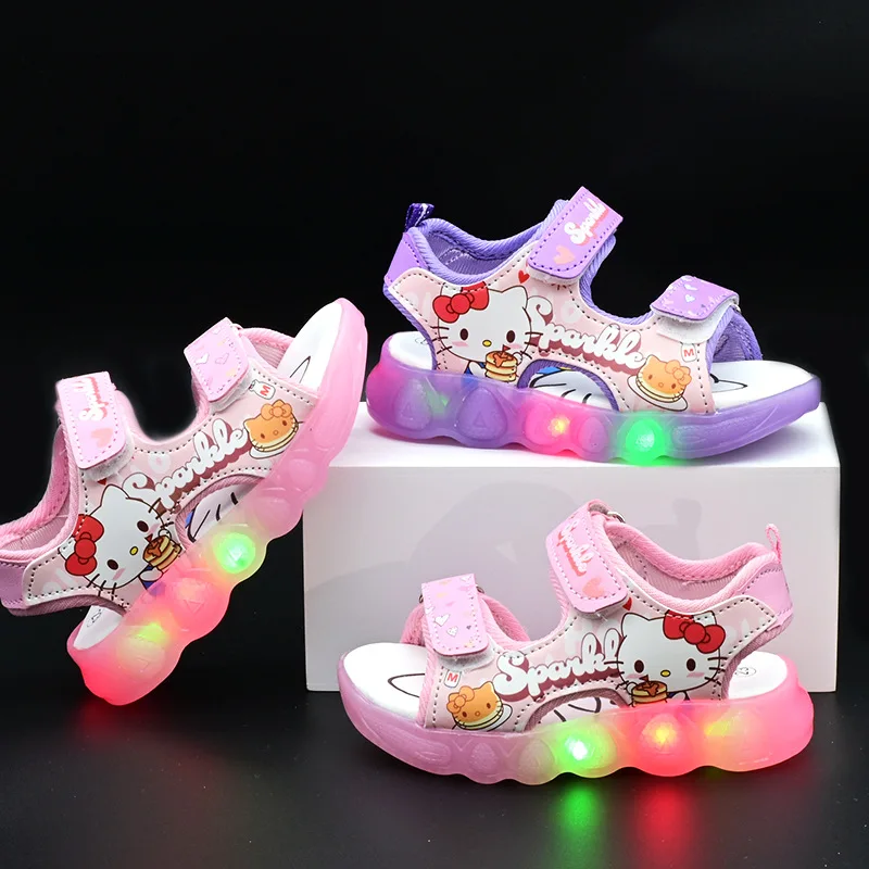 Anime Hello Kitty Sommer Baby LED-Licht Mädchen Sandalen Niedliche Kinder-Freizeitschuhe Rutschfeste Kinder-Strandschuhe Outdoor-Schuhe Geschenk