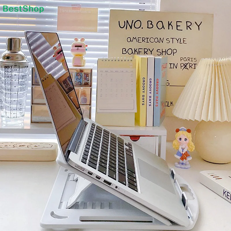 〔R〕Kunststoff-Notebook-Computerständer, faltbar, verstellbar, ergonomisch abgewinkelt, Wärmeableitung, Computer-Stützhalterung Image