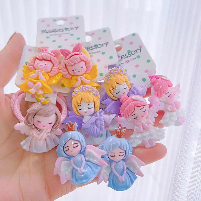 2pcs schöne Cartoon verträumte geflügelte Engel Mädchen elastische Haar bänder Prinzessin Haarschmuck Kinder Haar gummis Baby Kopf bedeckung Image