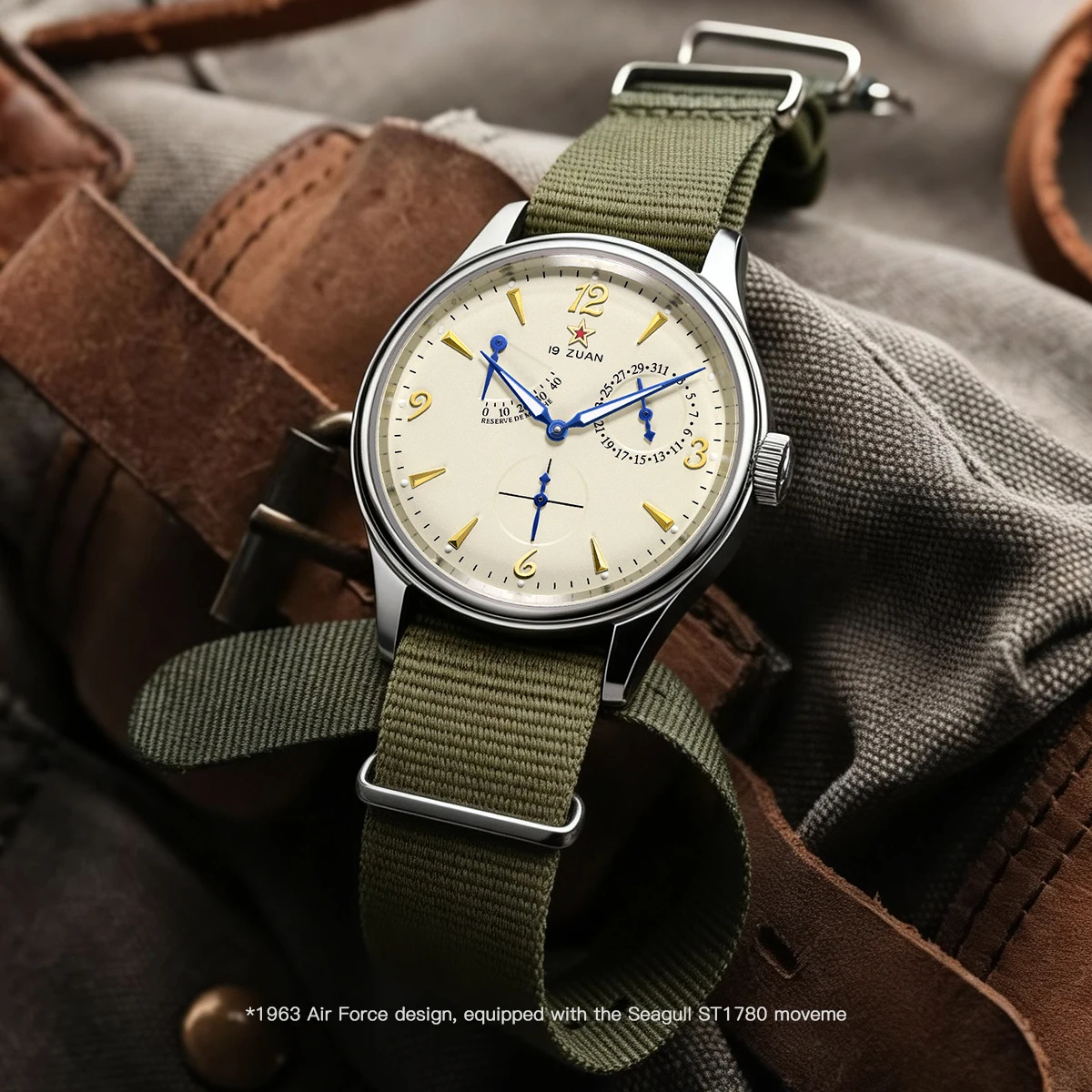 1963 Retro-Herren-Fliegeruhr Seagull, automatisch, mechanisch, mit Original-ST1780-Uhrwerk, Saphirglas und Wasserbeständigkeit Image