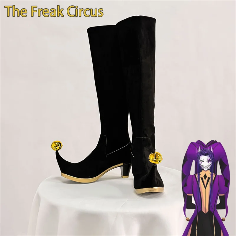 Game The Freak Circus Jester Cosplay-Schuhe, Unisex, hochhackiger Fußschuh aus Wildlederstoff, Kostüm, Zubehör für Erwachsene, Halloween-Requisiten