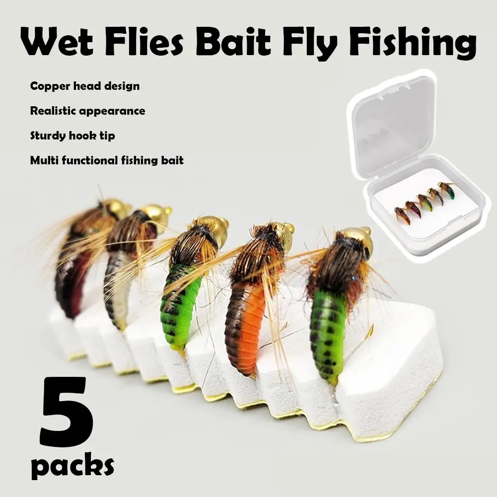 Realistische Kupferkopf-Steinfliegen-Nymphen Fliegenfischen-Köder - 2X Starke Forellen- und Barsch-Fliegen, Handgebundener Fliegenhaken-Köder Image