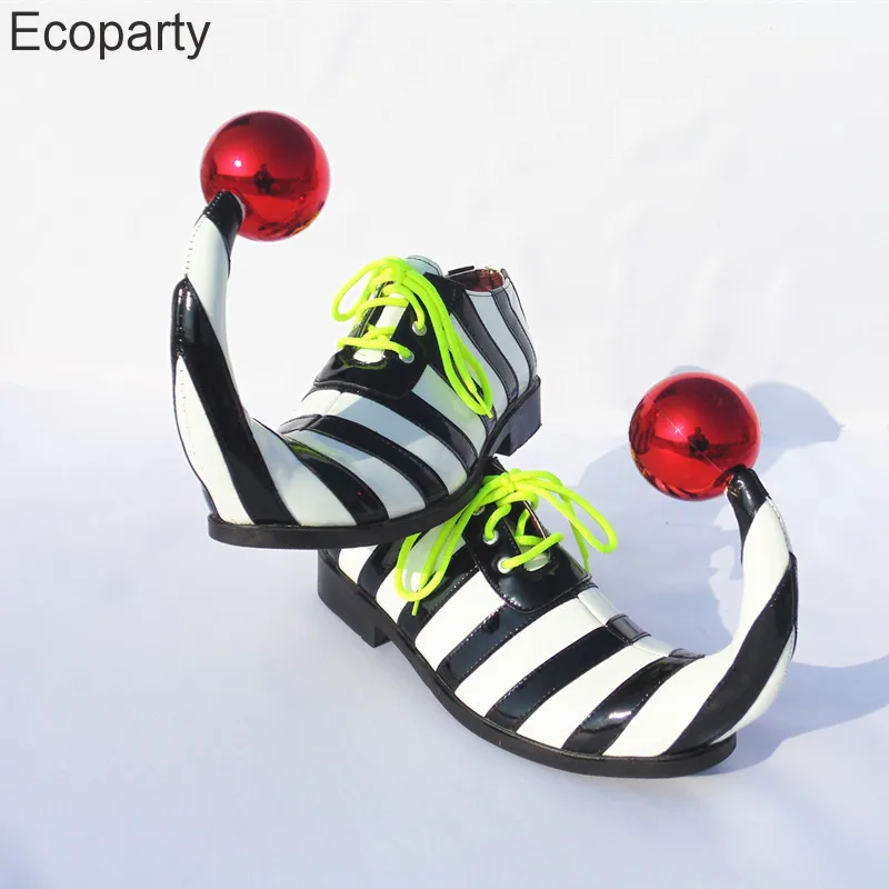 Erwachsene Halloween Clown Cosplay Schuhe Lustige Zirkus Club Clown Leistung Streifen Clown Schuhe Mit Roter Ball Karneval Cosplay Schuhe