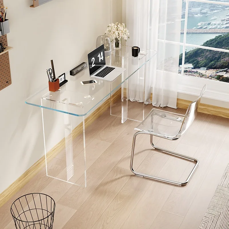 Acryl-Schreibtisch, einfacher, hochwertiger, leichter Luxus-Schreibtisch aus gehärtetem Glas, moderner Haushaltstisch, Schreibtisch.
