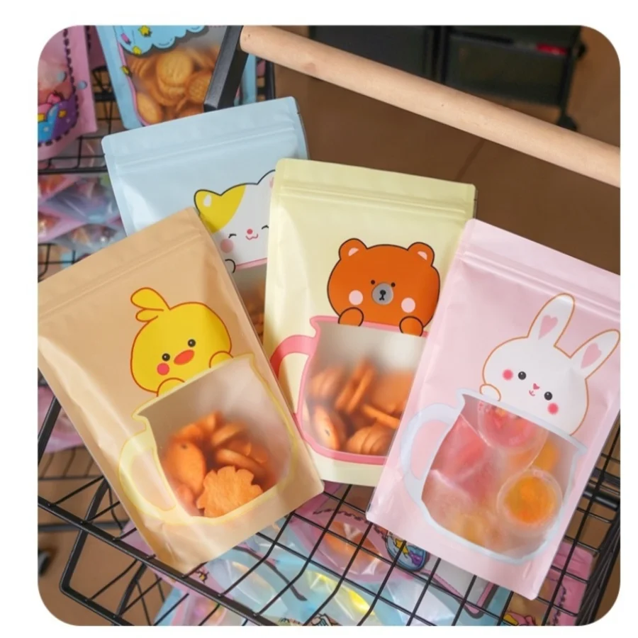 10 stücke niedlichen Tier druck stehen Geschenk beutel mit Reiß verschluss für kleine Unternehmen Verpackung von Süßigkeiten, Kekse, Snacks, Nüsse, Kekse Image