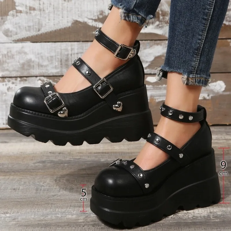Frauen Chunky Pumps Mary Jane Super High Heel Plattform Keil Sommer Damen Sandalen Gürtel Schnalle Klassische Süße Punk Weibliche Schuhe