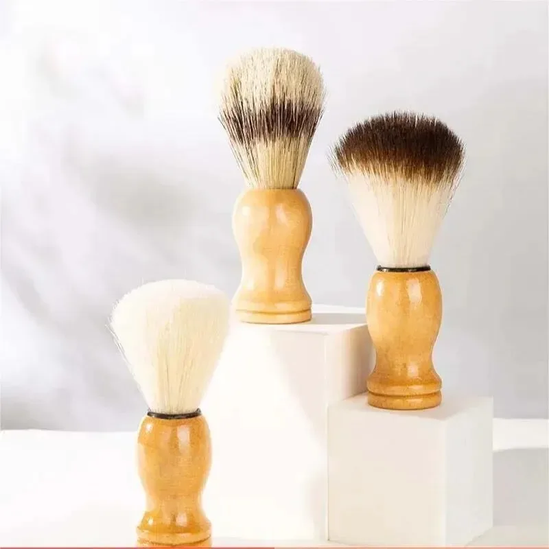 Natürlicher Rasierpinsel aus Dachshaar für Herren, Friseur-Salon Gesichts- und Bartreinigungsgerät, Rasierwerkzeug mit Holzgriff Image