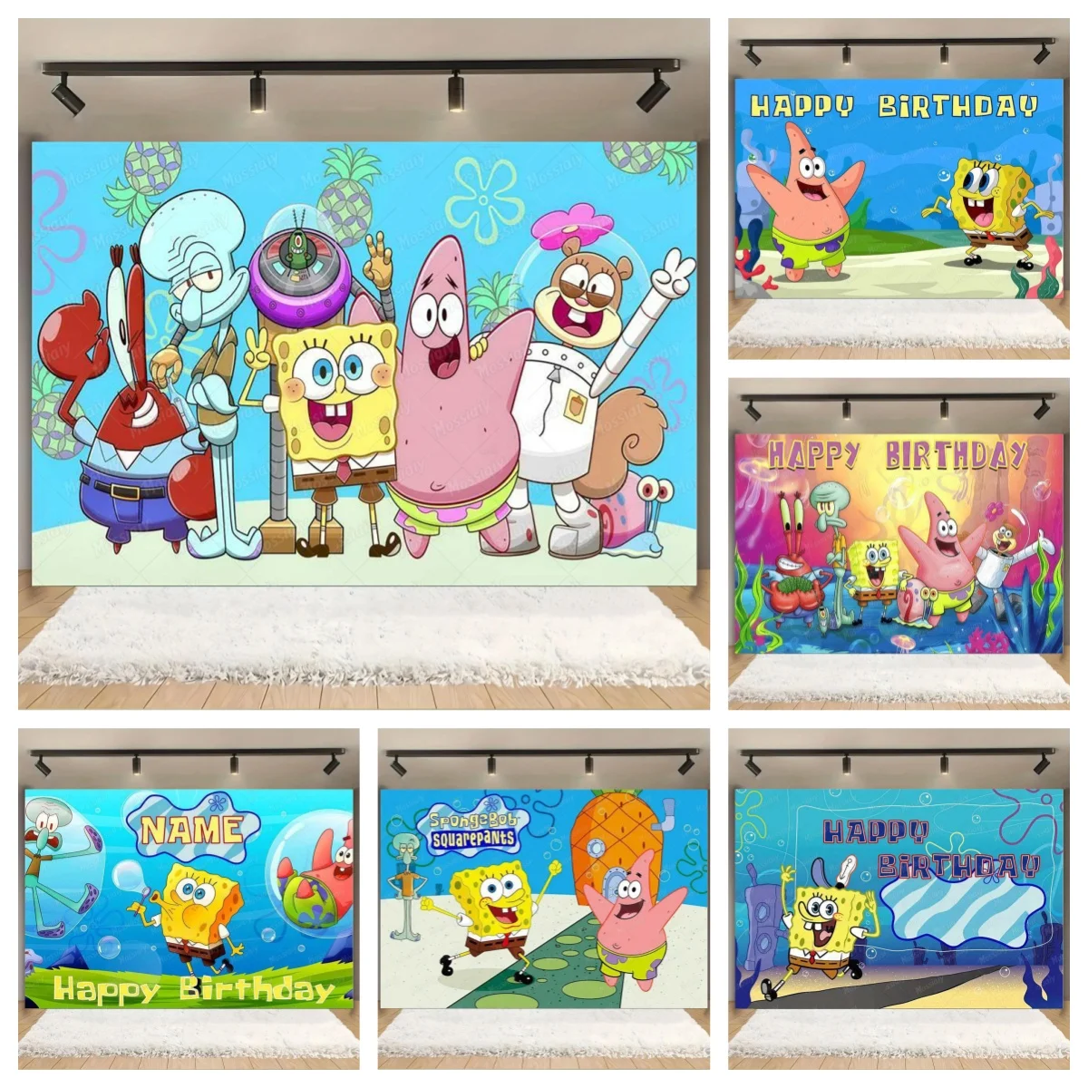 SpongeBob Kindergeburtstag Party-Dekor Hintergrund für Ananas-Haus mit Schwammkopf Patrick Star Cake Smash Fotobox-Kulisse Image