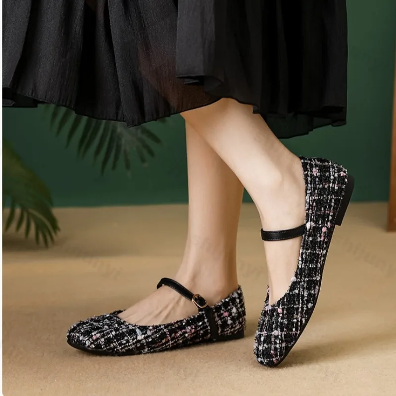 Damen-Ballettschuhe mit Schnalle, weicher Sohle, einzelne Schuhe, 2025, elegante Damenmode, Designer, quadratische Zehen, Mary Jane, flache Schuhe, Größe 44