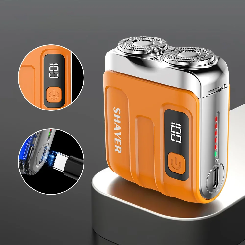 Mini-Elektrorasierer, Heim- und Autorasierer, Dual-Blade-Digitalanzeige, wiederaufladbarer USB-Rasierer, leistungsstarkes Bartschneider-Werkzeug für Reisen Image