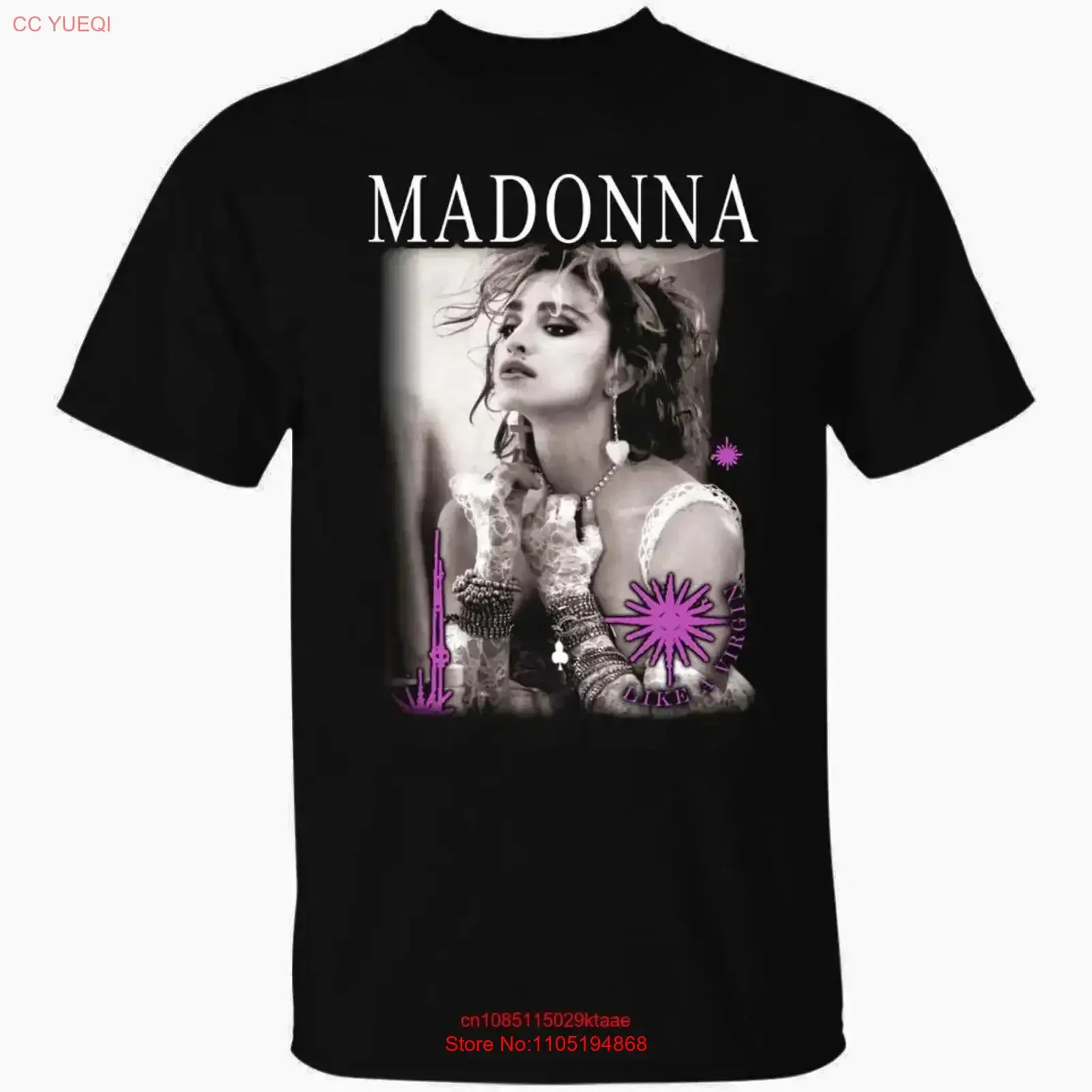 Madonna Like a Virgin Schwarz T-Shirt in allen Größen B197, Vintage-Stil, gewaschene Designer-Kleidung, Mode, leicht gestreckte Grafik, Unisex