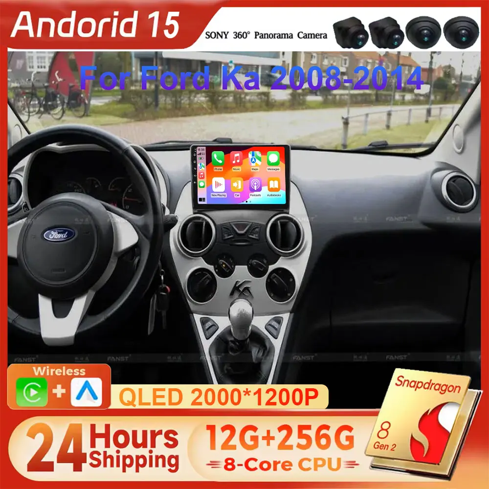 Android 15 Autoradio für Ford Ka 2008-2014 mit GPS-Navigation, Android Auto, Carplay, WLAN, Monitor-Display, Stereo, kein 2DIN Image