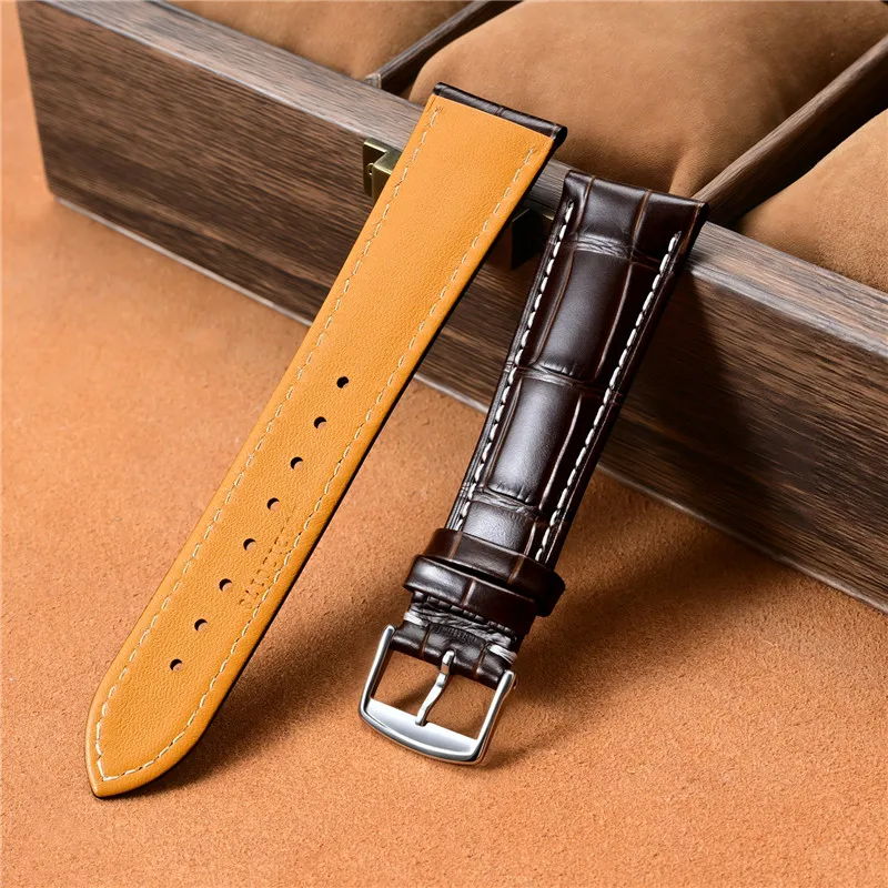 Universelles Rindslederarmband für Longines für DW 13 14 15 18 19 20 21 22 mm Herren Damen Retro Braun Echtleder Uhrenarmband Armband Image
