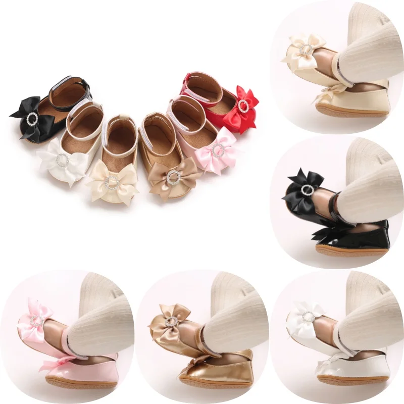Frühling und Herbst Neue Perlen-Schleife Damen-Stil Elegante Prinzessinnen-Schuhe Mode Lässige Flache Sohle 0-18M Babyschuhe