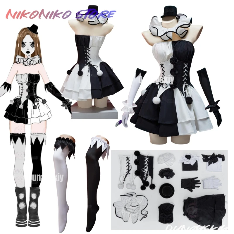 Joker Schwarz und Weiß Farbblock Cosplay Kostüm Damen Halloween Gothic Clown Rock Set Weiblich Sommer Anime Cos Rock Outfit