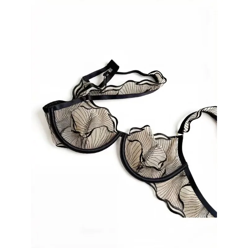 Ultrafeine, sexy europäische Dessous mit Stickerei, Minimizer für große Brüste, transparente Spitze, schlankmachend, verführerisch, Größen 32-38
