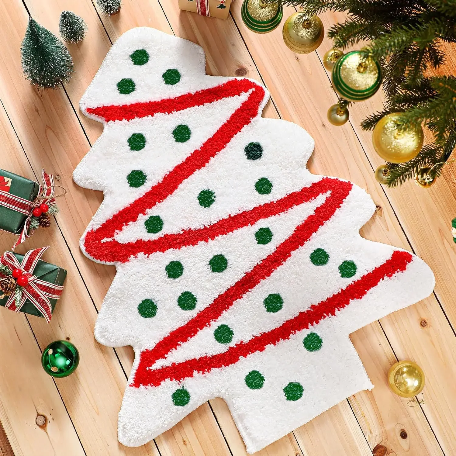 VIKAMA Weihnachtsbaum-Teppich aus Kunstkaschmir, weiche und saugfähige Badezimmer-Bodenmatte für Schlafzimmer, Küche, Teppich, Heimdekoration Image