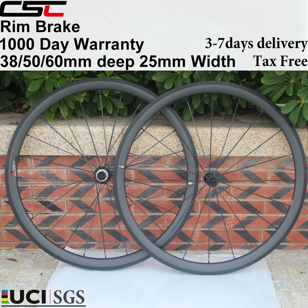 Ruote in carbonio CSC 700C per bici da corsa, clincher tubeless, freno a V, set di ruote in carbonio Toray T1000, 38mm 50mm 60mm, mozzo R13 per bicicletta da corsa