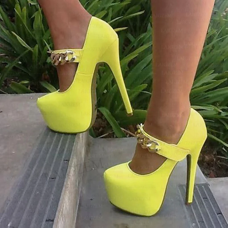 ZHIMA Frauen Pumpen Runde Kappe Plattform Metall Ketten Dünne High Heels Handgemachte Damen Party Schuhe Frau Große Größe 38 42 44 45 48