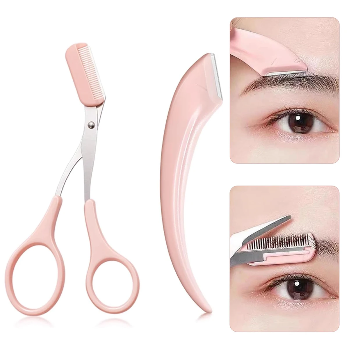 Präzisions-Augenbrauentrimmer-Set Edelstahl-Schere Kamm Gebogener Rasierer Gesichtshaarentferner Pflegeset Unisex Schönheitswerkzeuge Image