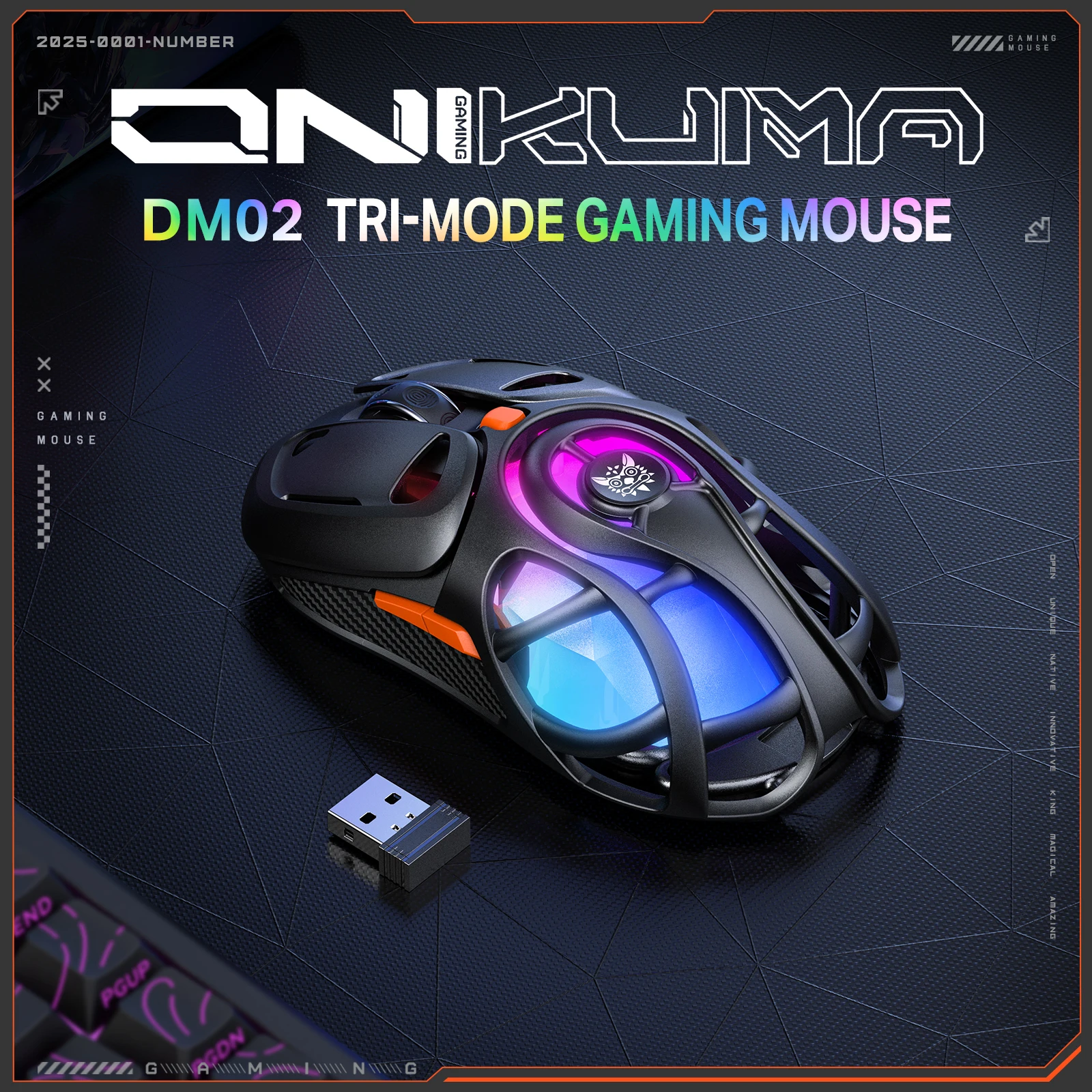 ONIKUMA 2025 Neues Modell, ausgehöhlte, leichte, kabellose Gaming-Maus, Typ DM02, lange Lebensdauer, 1000 Hz Umlaufrate Image
