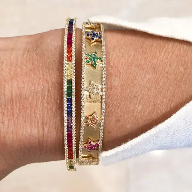 Heißer Feine Zarte Armreif Regenbogen Schrittweise Bar Geometrie Cz Spektakuläre Offene Manschette Armreif Frauen Mädchen Weihnachten Geschenk 56-58mm Image