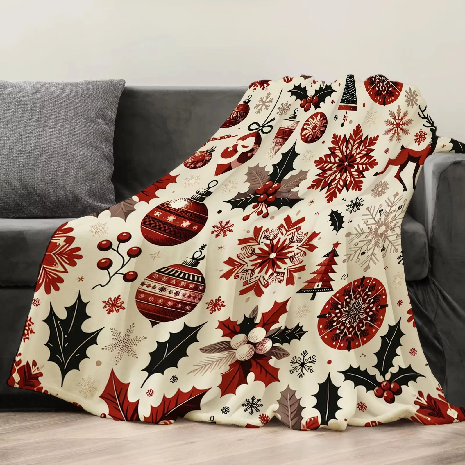 Luxuriös weiche Weihnachtsüberwurfdecke – kreativer Flanelldruck, das durchdachte Weihnachtsgeschenk für Zuhause Image