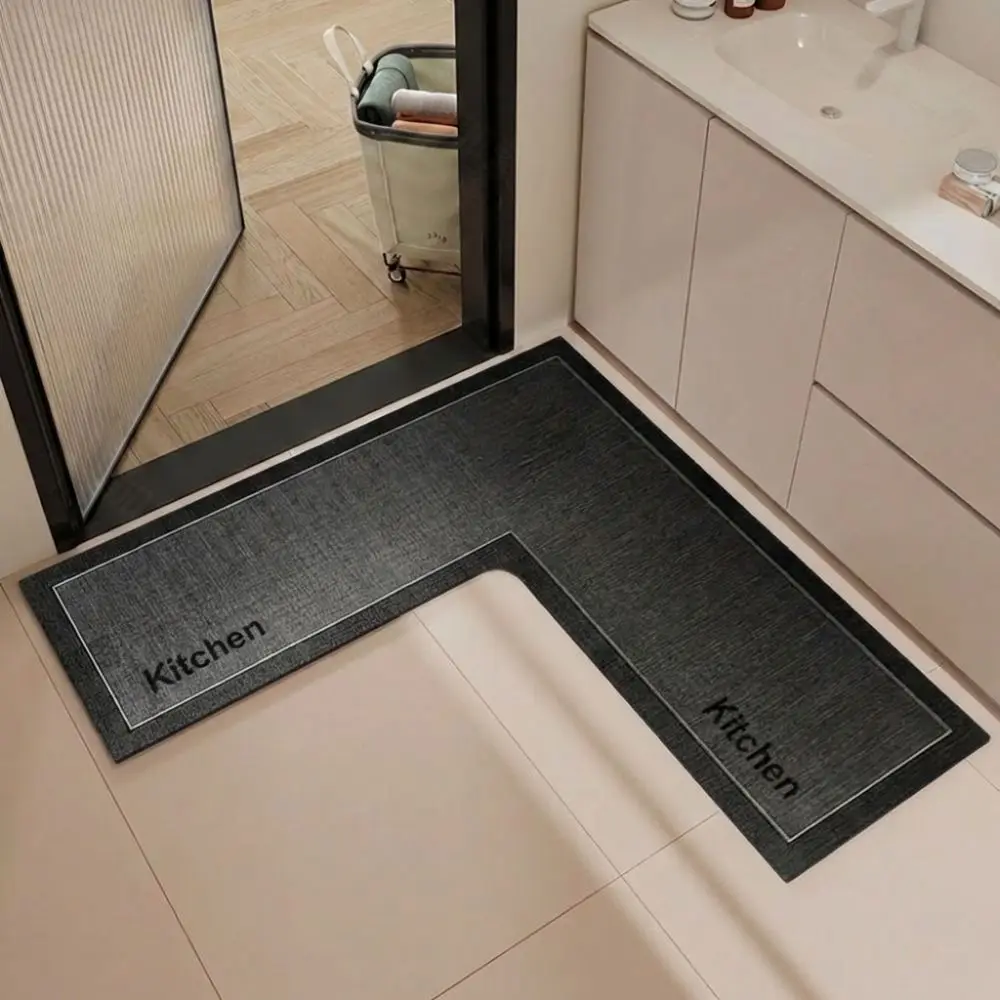 L-förmiger Küchenteppich, wasserabsorbierende, rutschfeste Badezimmermatte, schmutzabweisender, waschbarer Kücheneckteppich für die Heimecke Image