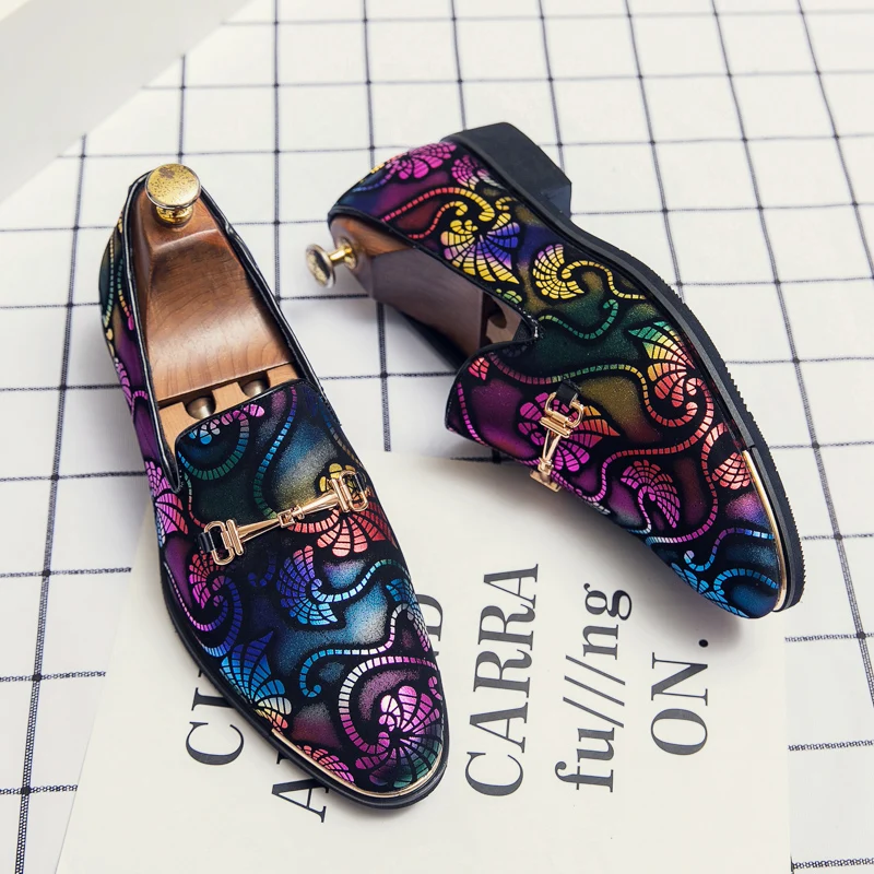 Frühling Luxus Männer Kleid Schuhe Slip-on Loafer herren Mode Gold Blau Muster Oxford Schuhe Klassische Herren Hochzeit prom Schuhe