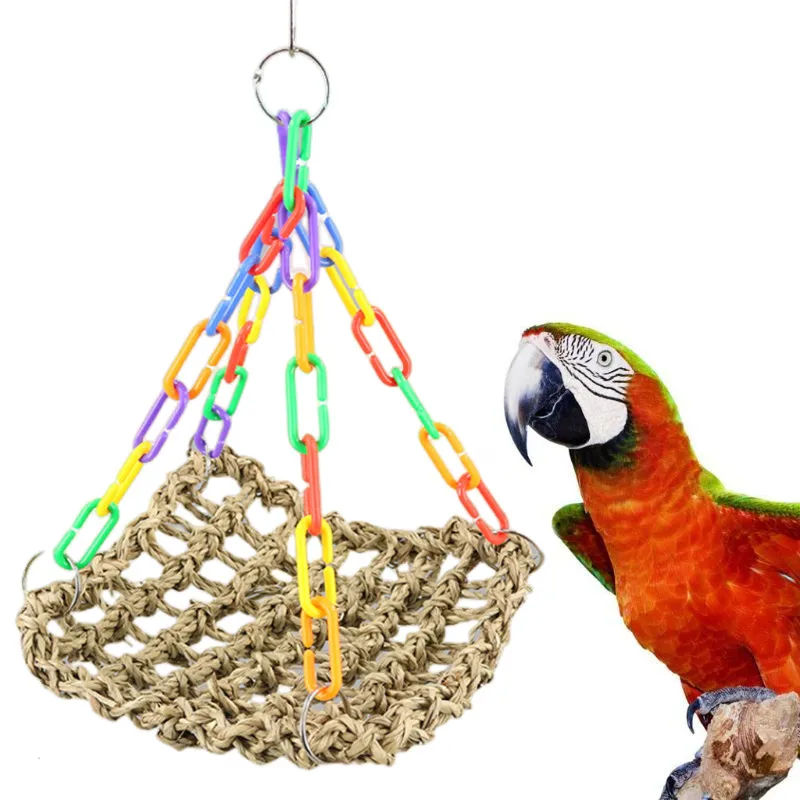 Buntes Papageien-Schaukelspielzeug Hängende Seegrasmatte Kauspielzeug für Vögel zur Bewegung Käfigzubehör für Papageien Futtersuchspielzeug Image