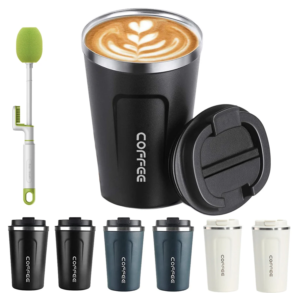 12OZ/17OZ Isolierter Kaffee-Reisebecher, doppelwandiger, wiederverwendbarer Kaffeebecher aus Edelstahl mit auslaufsicherem Deckel für Ho Image