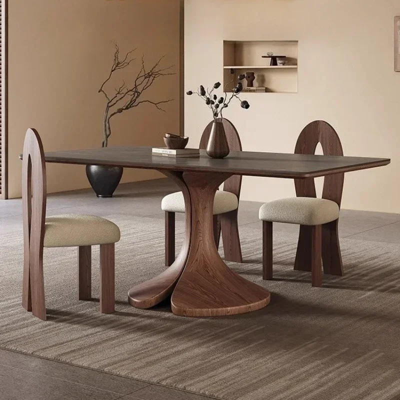 Rechteckiger nordischer moderner Einfachheitsstil, luxuriöser Esstisch aus massivem Holz und Schiefer, Esszimmerstuhl, Schreibtisch, Esstisch, Möbel