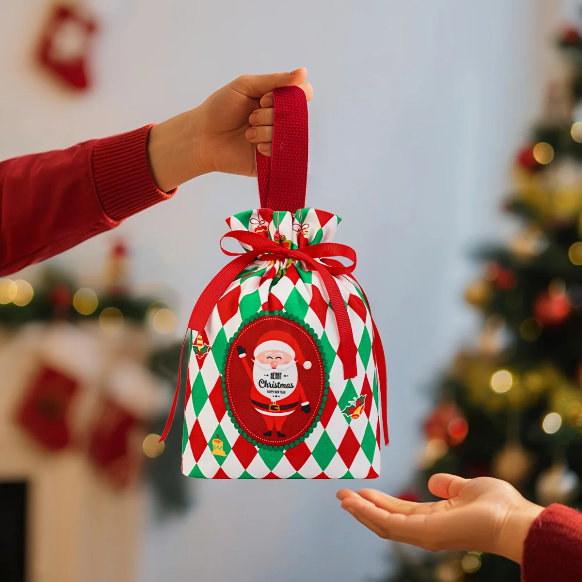 5/10er-Pack Weihnachts-Geschenktüten aus Samt mit Kordelzugverschluss – wiederverwendbare Party-Geschenktüten für Süßigkeiten, Schmuck, Hochzeit, Geschenkbox Image