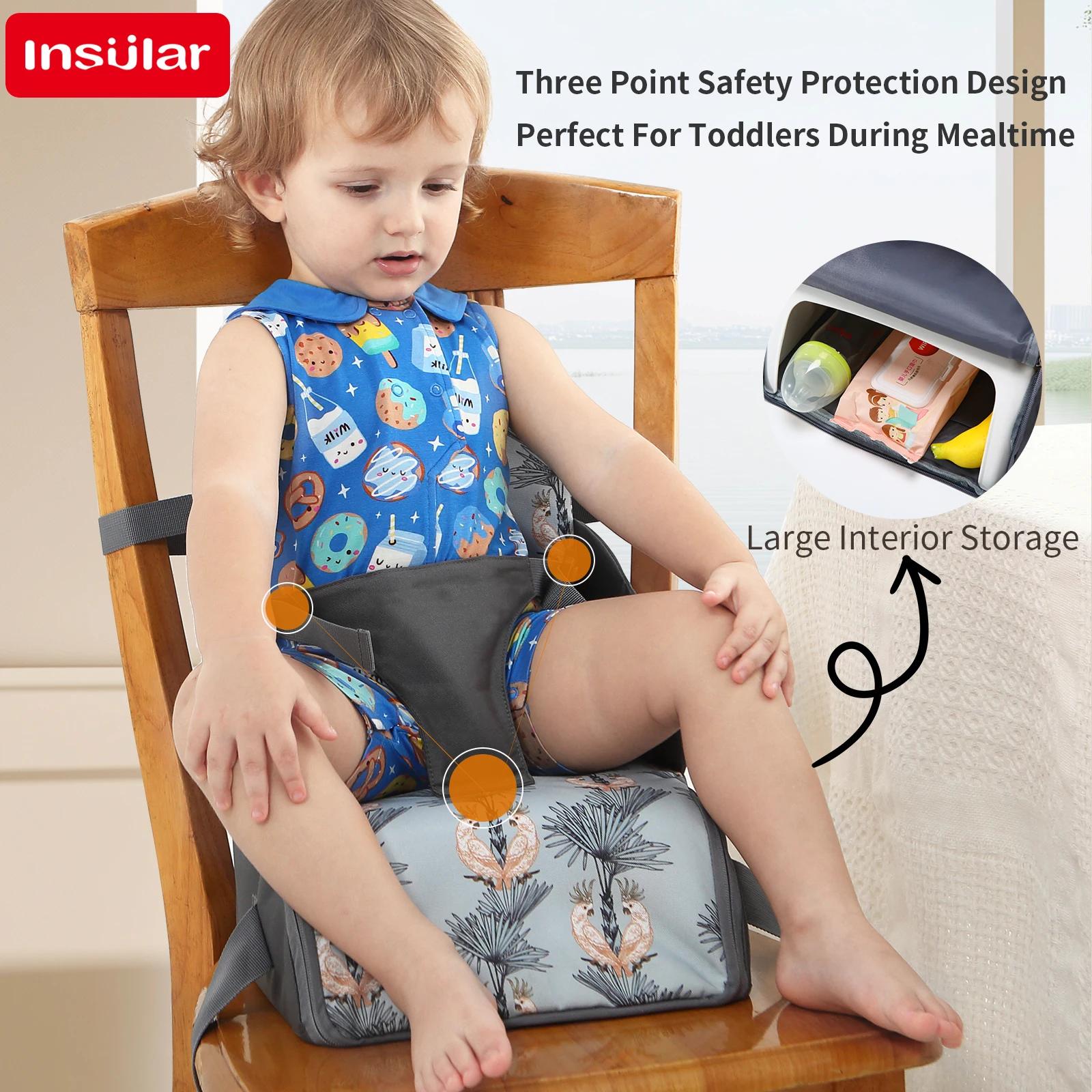 Neue Baby Booster Sitz Windel Tasche Bequeme Reise Kleinkind Kissen Kind Stuhl Waschbare Riemen Sicherheit Schnalle Muti-funktionale Image
