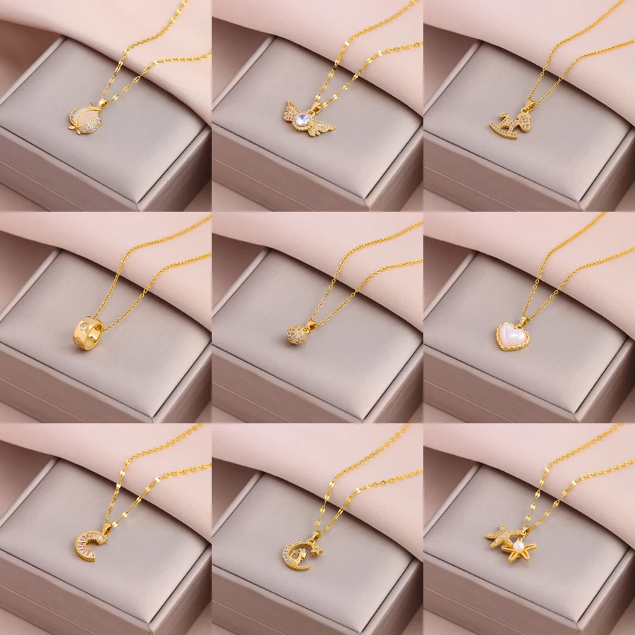 Trendy Süße Sexy Gold Farbe Edelstahl Halsketten Für Frauen 18K Gold Überzogene Weibliche Anhänger Schlüsselbein Kette Schmuck Großhandel