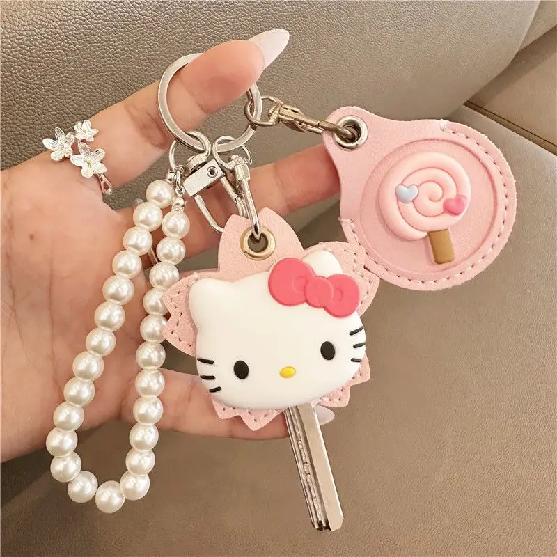 Neuer Anime Hello Kitty Schlüsselanhänger Cartoon Rosa Hello Kitty Kopf Runder Zugangskartenhalter Schlüsselanhänger Zubehör