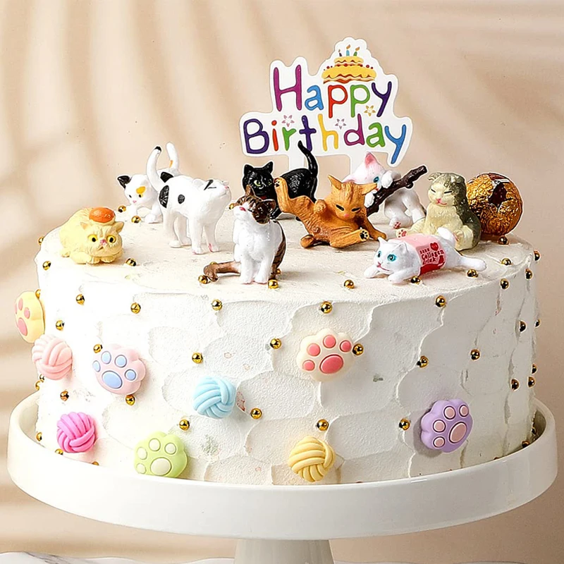26 Stück Katzen-Kuchenaufsätze, niedliche Figuren, alles Gute zum Geburtstag, Pfoten-Kuchenaufsätze, Party-Dekoration, Geburtstagsfeier, Duschzubehör Image